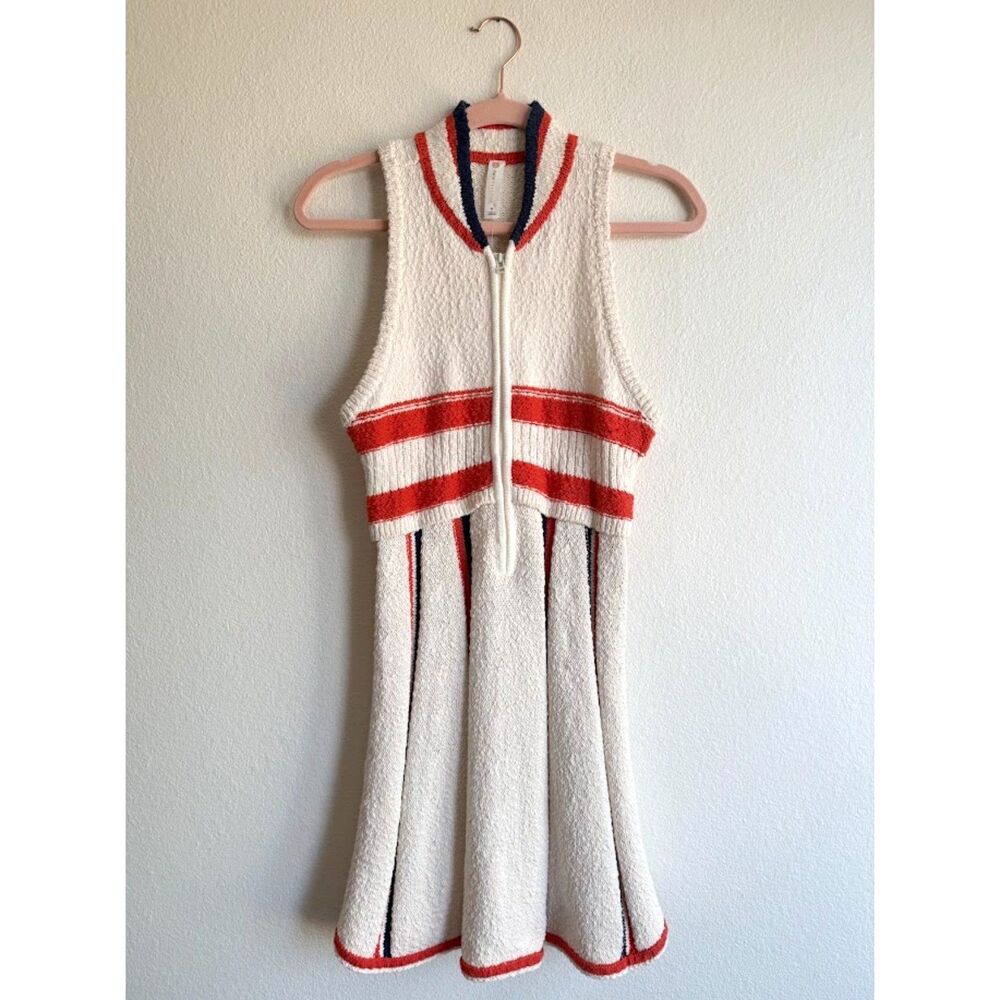 Anthropologie Daily Practice Swimmer Front Zip Knit Dress Cream & Red size M NWT